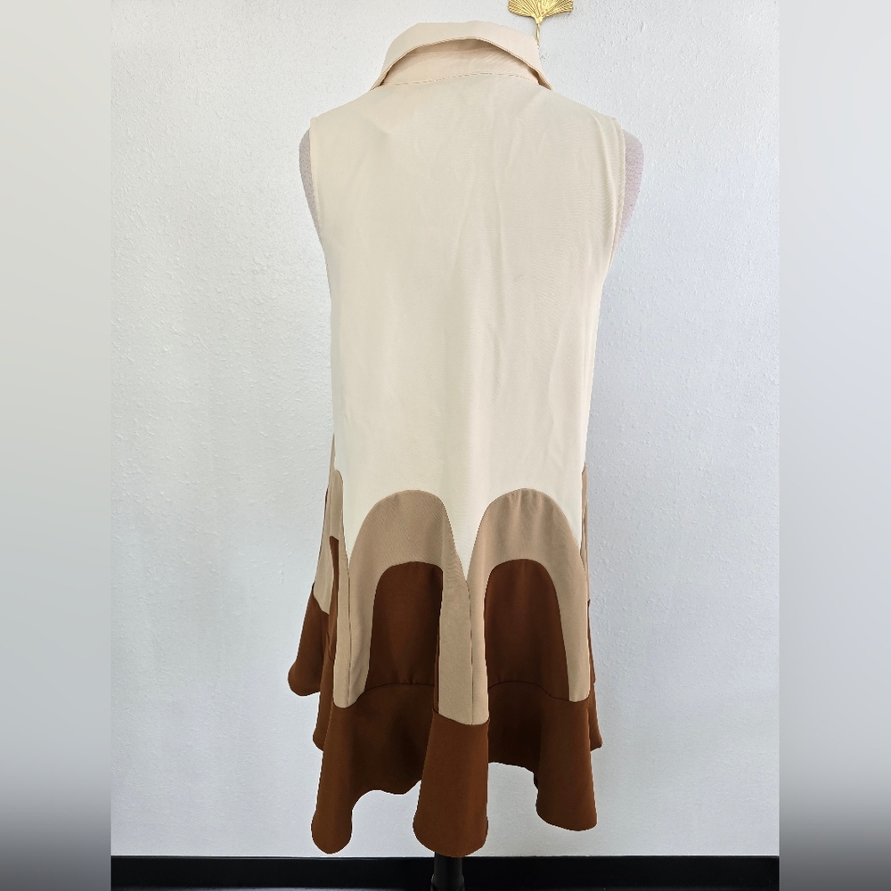 Entro NWT Flounce Nadia Color Block Cream And Brown Arch Collar Dress Size Small - Picture 7 of 9